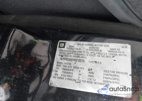 2007 Cadillac Escalade Standard z USA, uszkodzony, nr VIN 1GYFK63887R212573